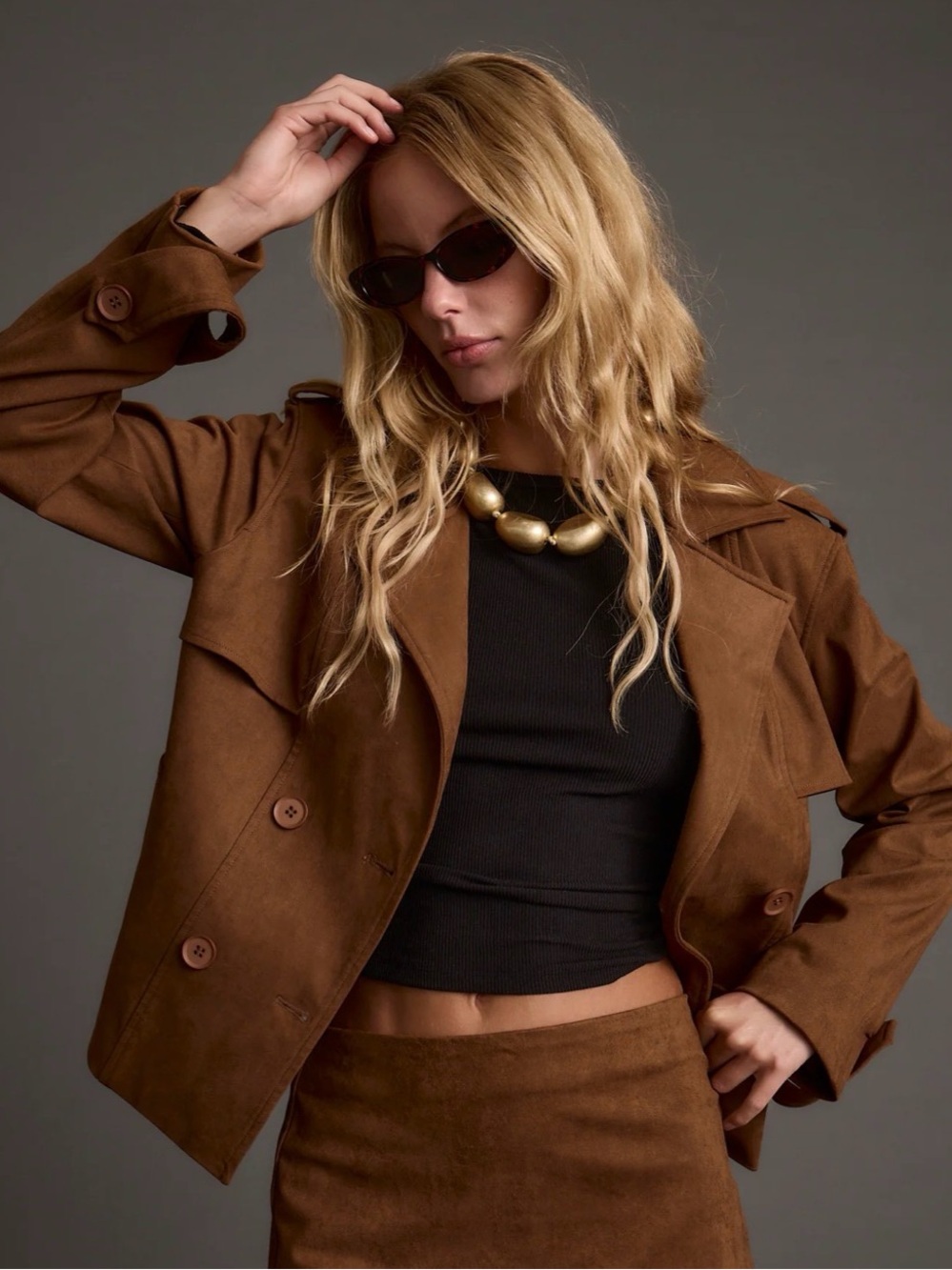 NWT 12th Tribe Double-Breasted Suede Trench Coat in Tan. Medium